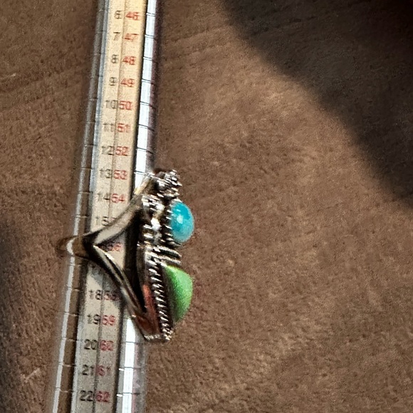 Vintage cocktail ring southwest 925 Silver with blue and Green turquoise - Picture 9 of 12